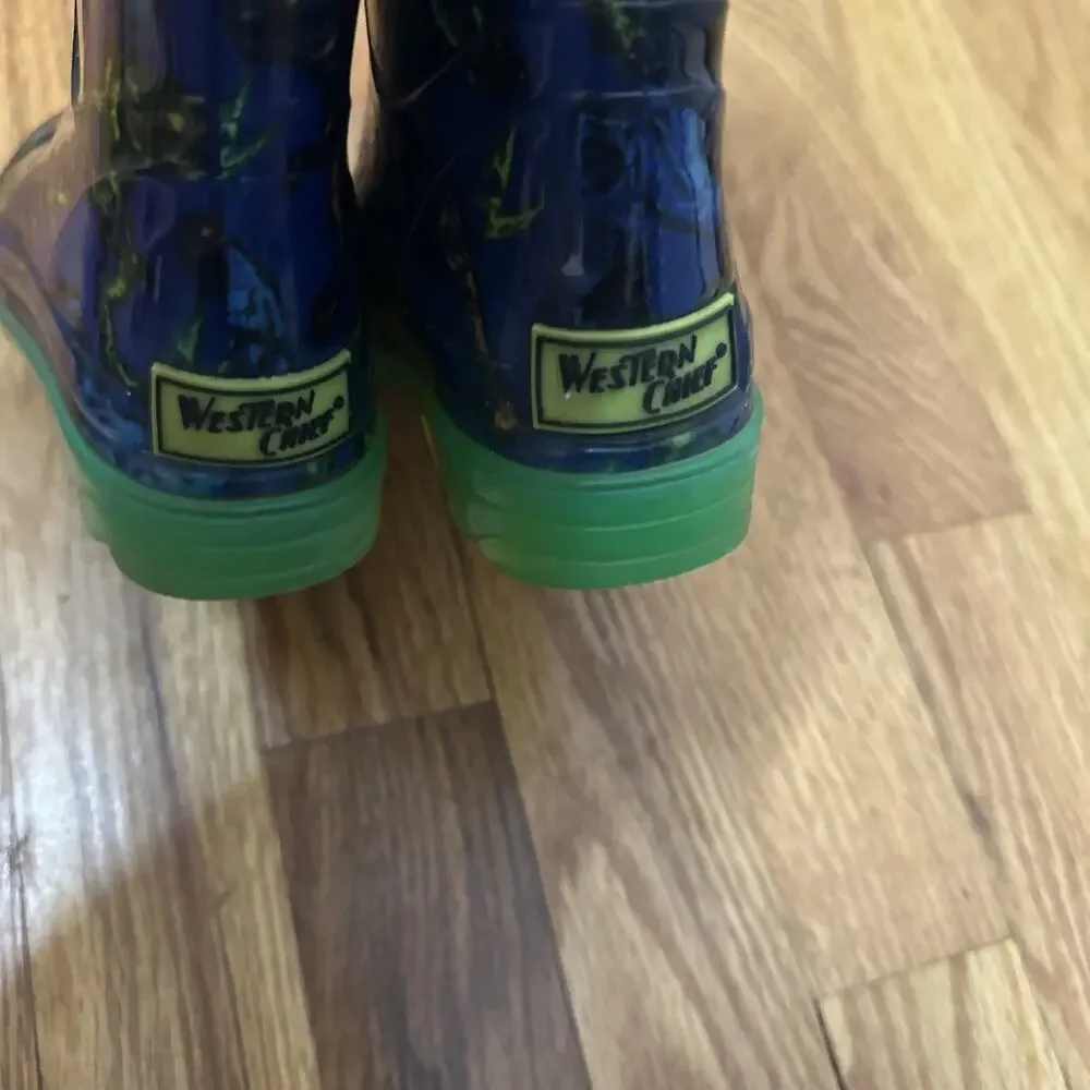 Western Chief T-Rex Lighted Little Kids Rain Boots Sz 10 Blue Dinosaurs